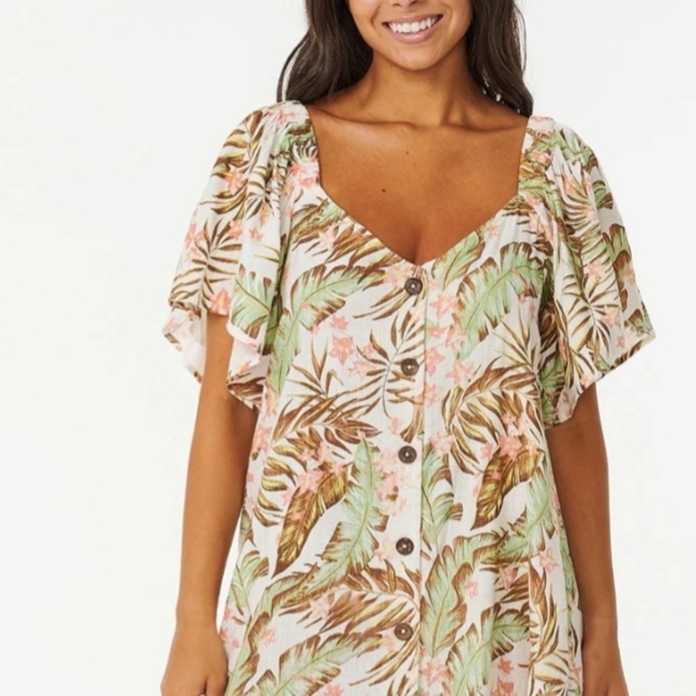 Rip Curl Tropical Leaf Print Mini Dress